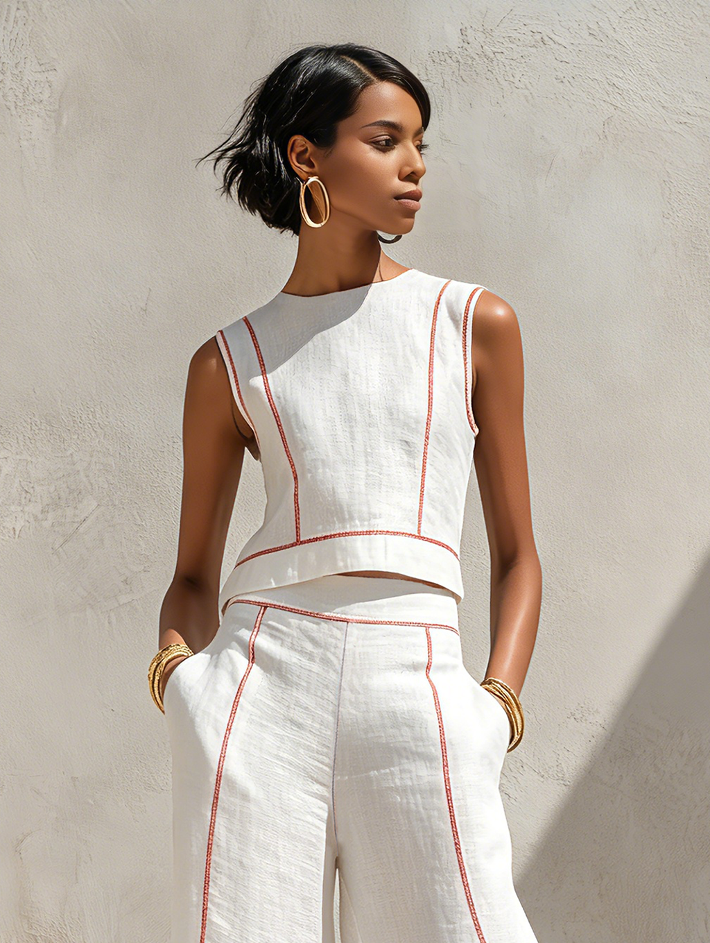 Ensemble femme deux pièces avec coutures contrastées