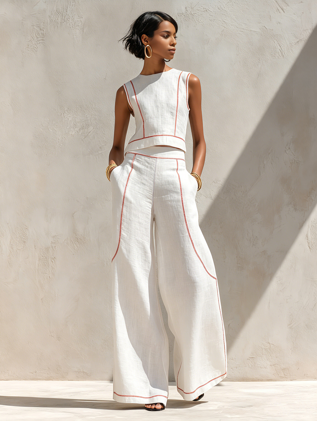 Ensemble femme deux pièces avec coutures contrastées