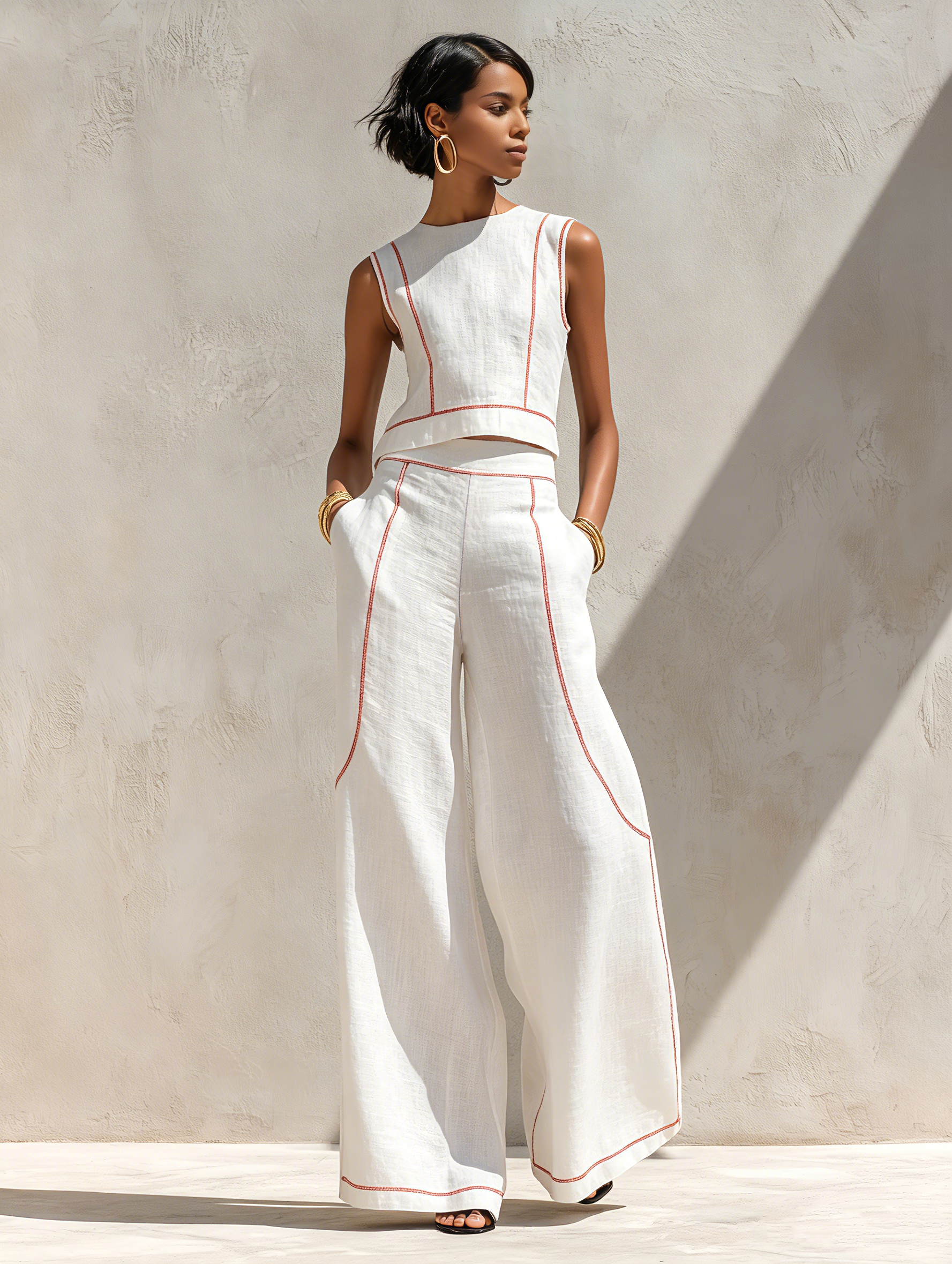 Ensemble femme deux pièces avec coutures contrastées