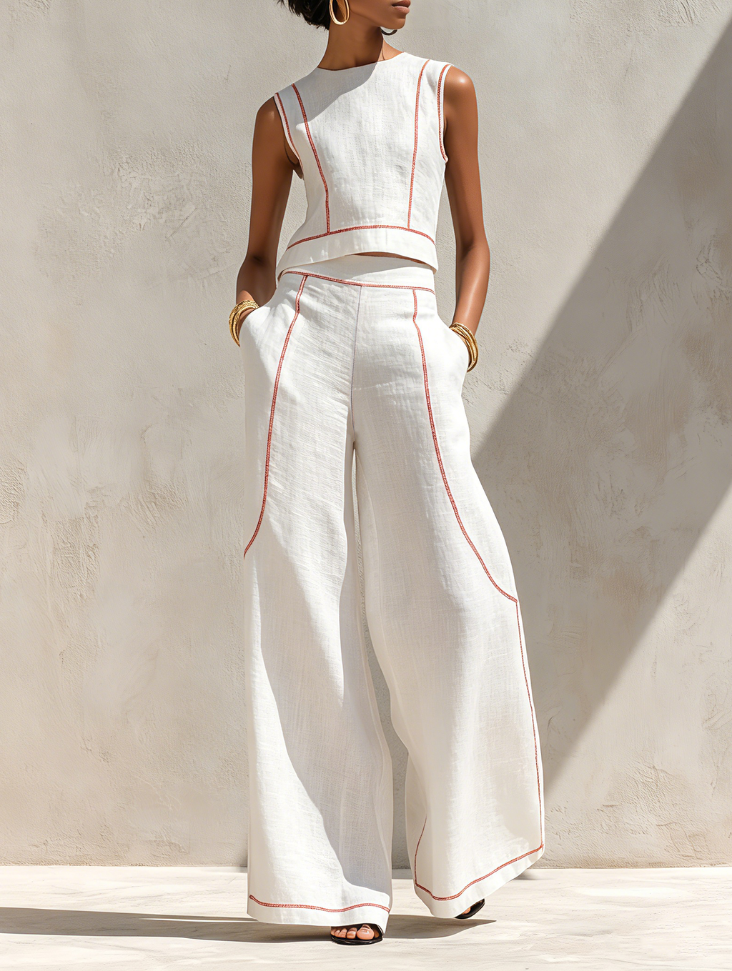 Ensemble femme deux pièces avec coutures contrastées