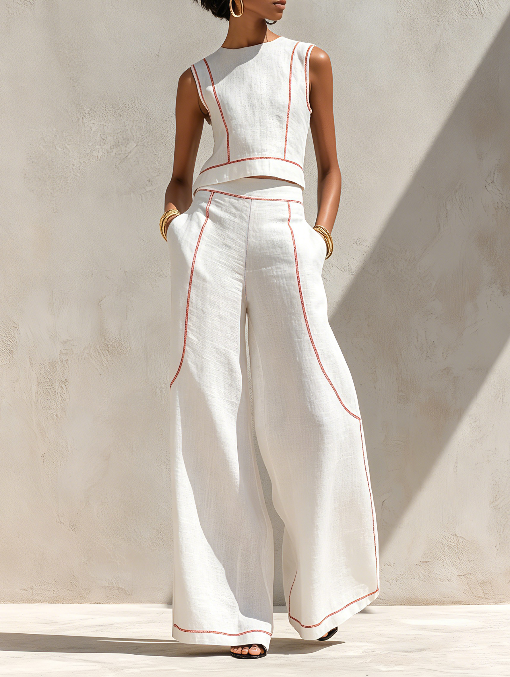 Ensemble femme deux pièces avec coutures contrastées