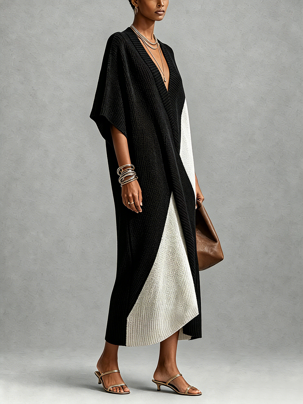 Robe midi femme en maille à coupe portefeuille