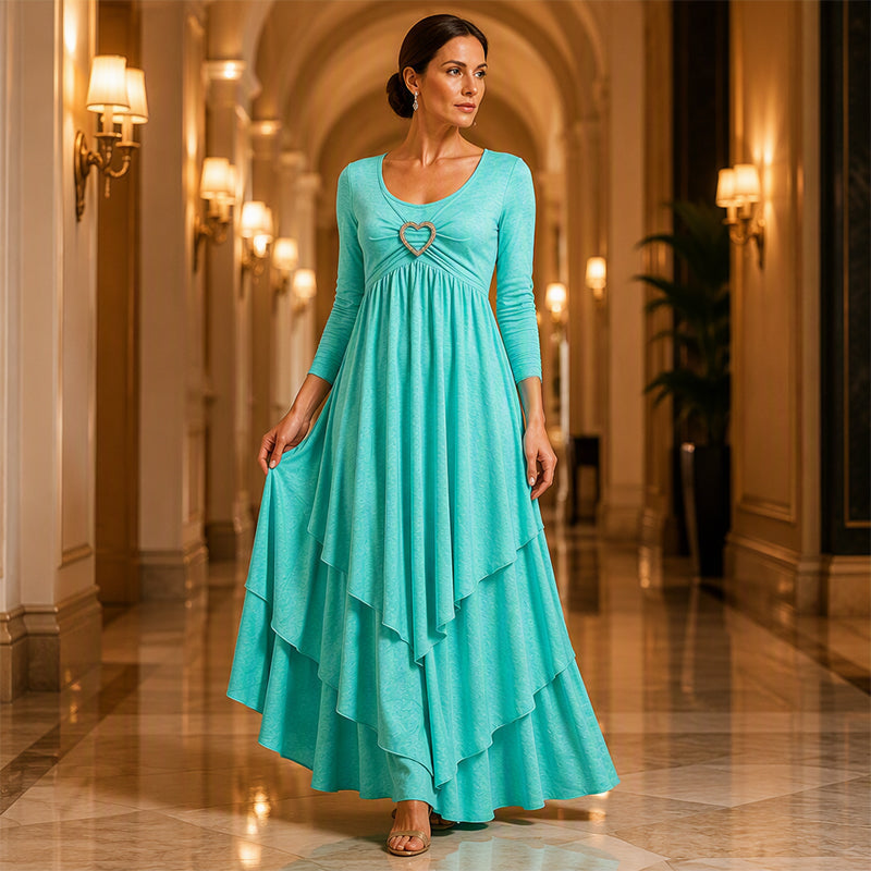 Robe midi femme superposée avec détail cœur