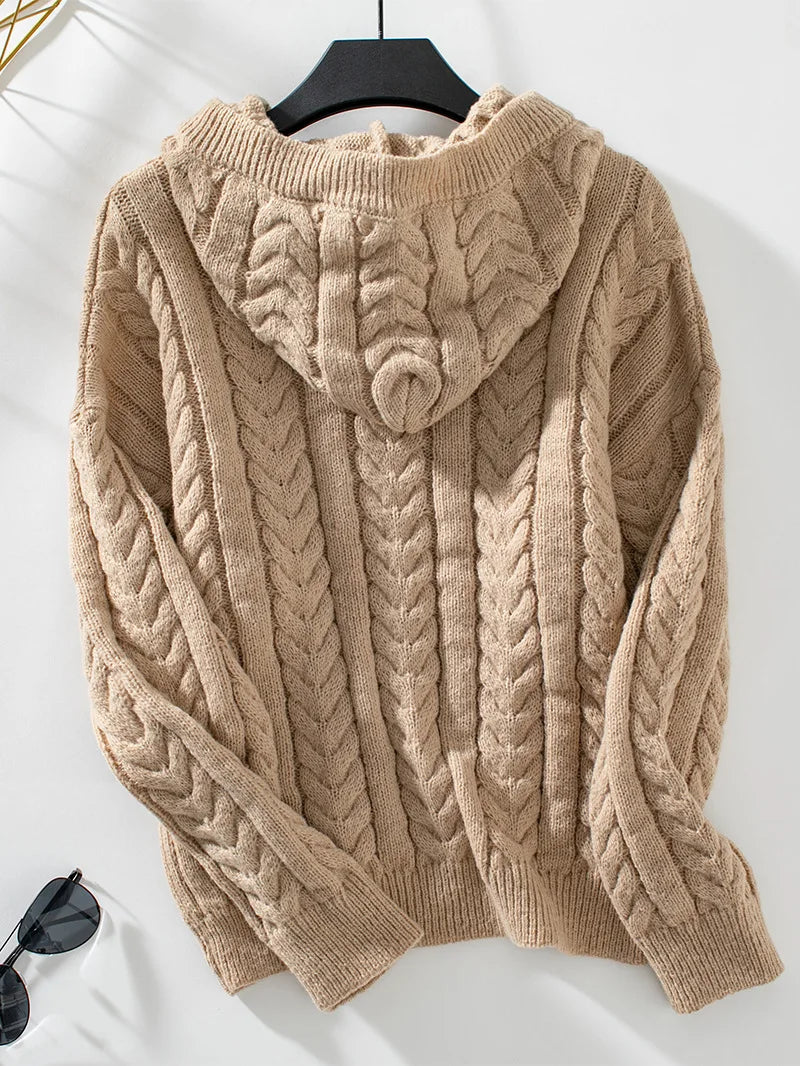Hoodie en Tricot Femme | Motif en V et Décolleté Boutonné