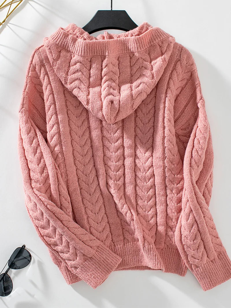 Hoodie en Tricot Femme | Motif en V et Décolleté Boutonné