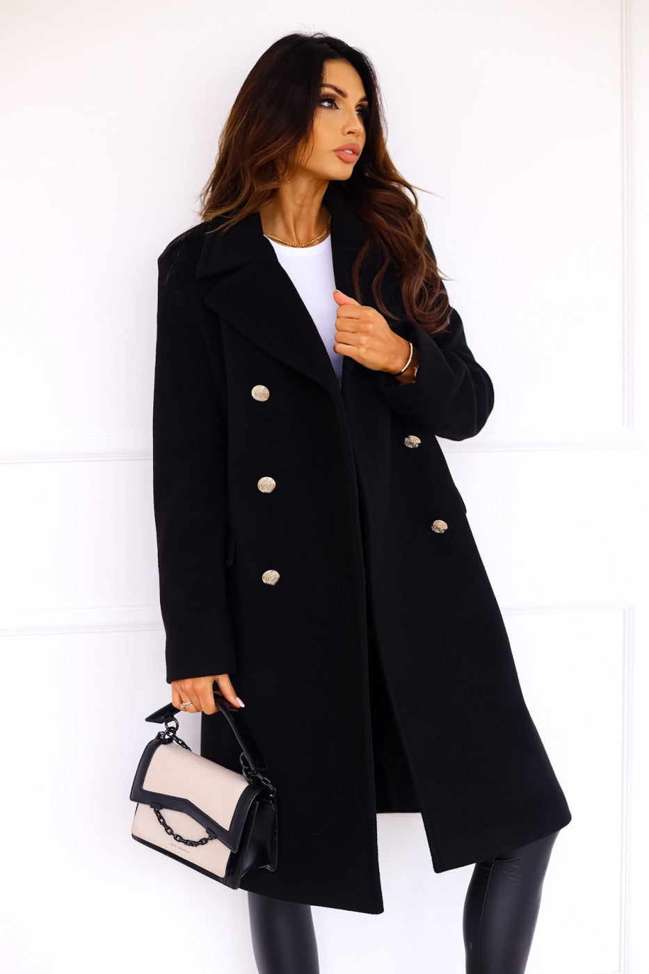 Manteau Femme à Double Boutonnage avec Boutons Dorés