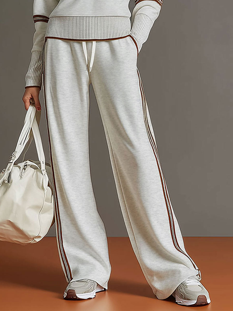 Sweat-shirt à demi-zip gris et blanc inspiré du vintage avec un ensemble de pantalon ample