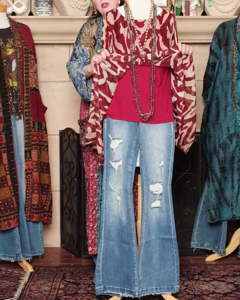 Blouse à manches chauve-souris à imprimé à manches longues