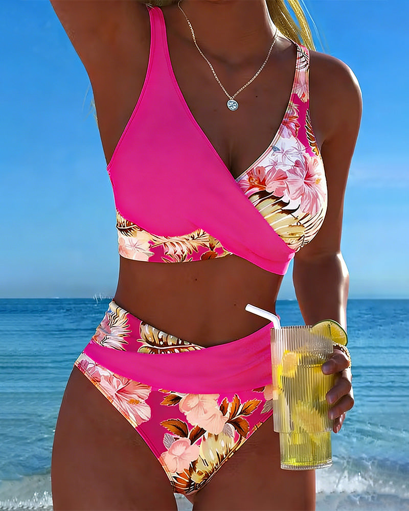 Bikini Floral Contrast Découpé