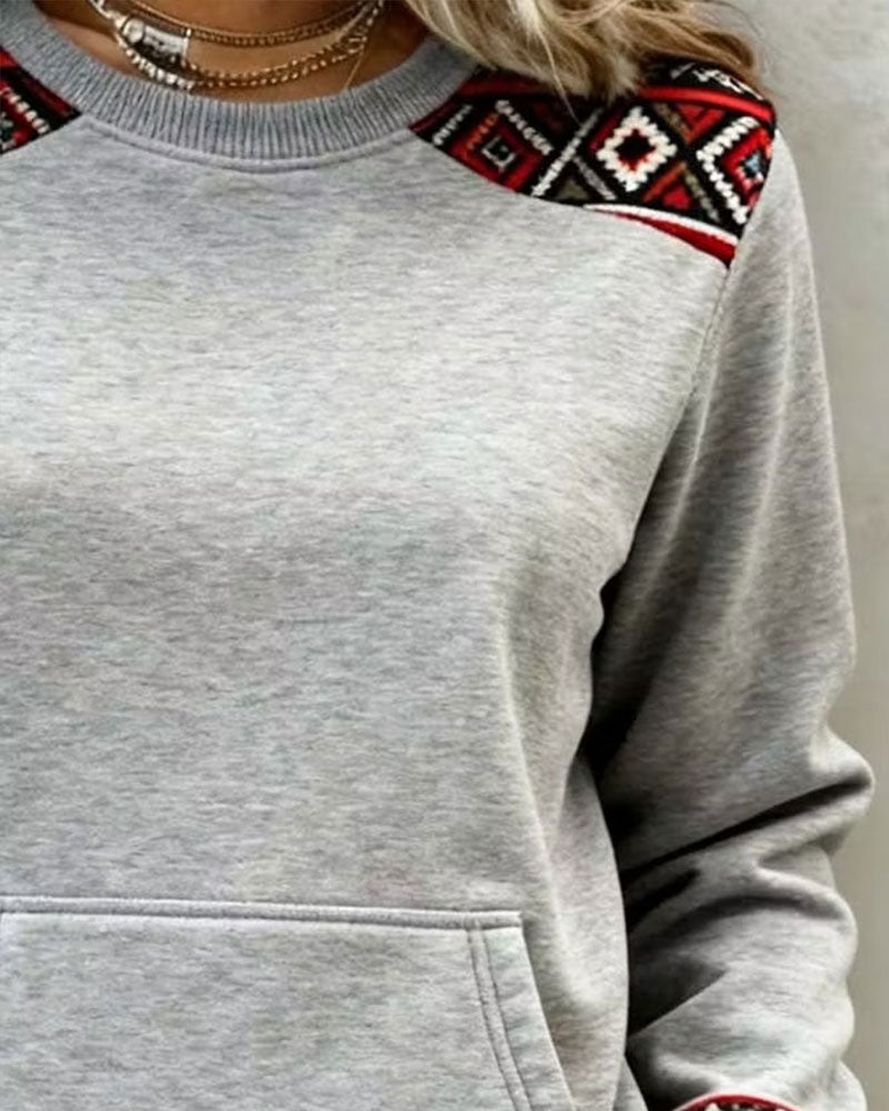Sweat-shirt à col rond en argyle avec poche