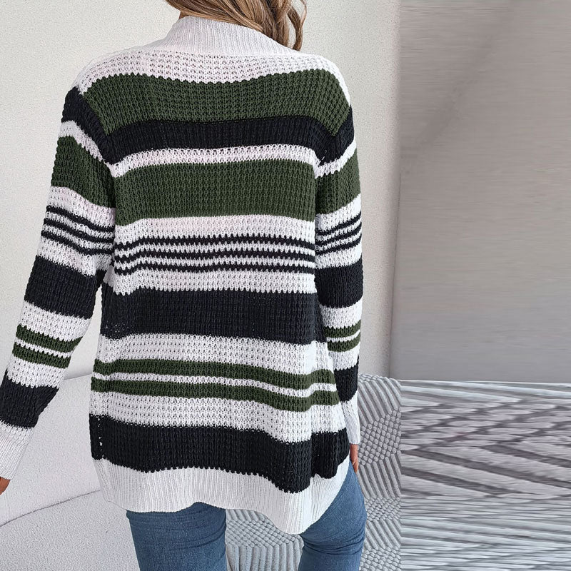 Cardigan Rayé pour Femme Tricoté Ouvert à l'Avant pour Usage Quotidien