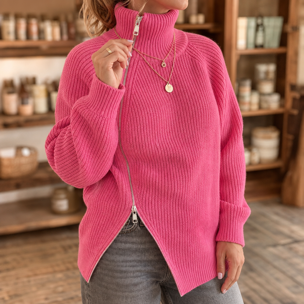Amelia | Pull en tricot moderne et polyvalent avec fermeture éclair