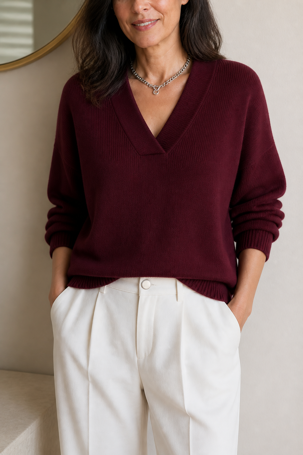 Elisa | Pull en maille côtelée moderne et léger avec décolleté en V