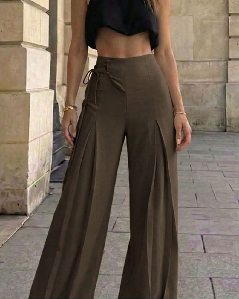 Pantalons longs à lacets de couleur unie
