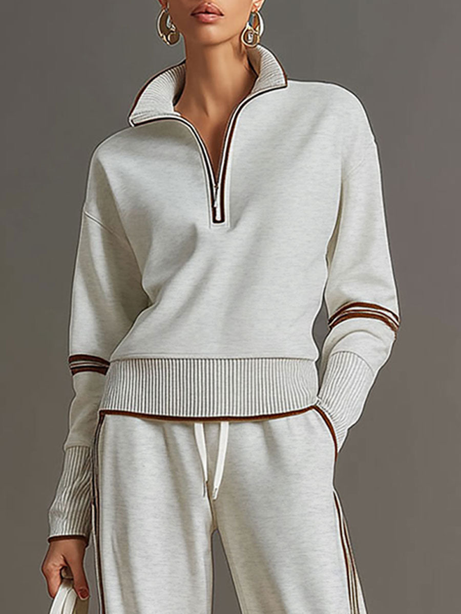 Sweat-shirt à demi-zip gris et blanc inspiré du vintage avec un ensemble de pantalon ample