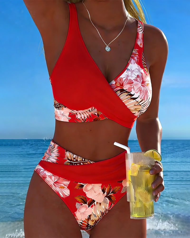 Bikini Floral Contrast Découpé