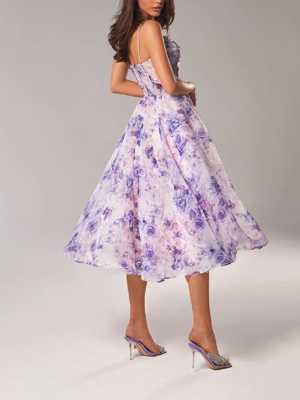 Morgan | Robe Midi A-Line à Fleurs à Bretelles Spaghetti pour Femme