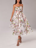 Rosie | Robe Midi A-Ligne à Fleurs pour Femmes avec Bretelles Spaghetti