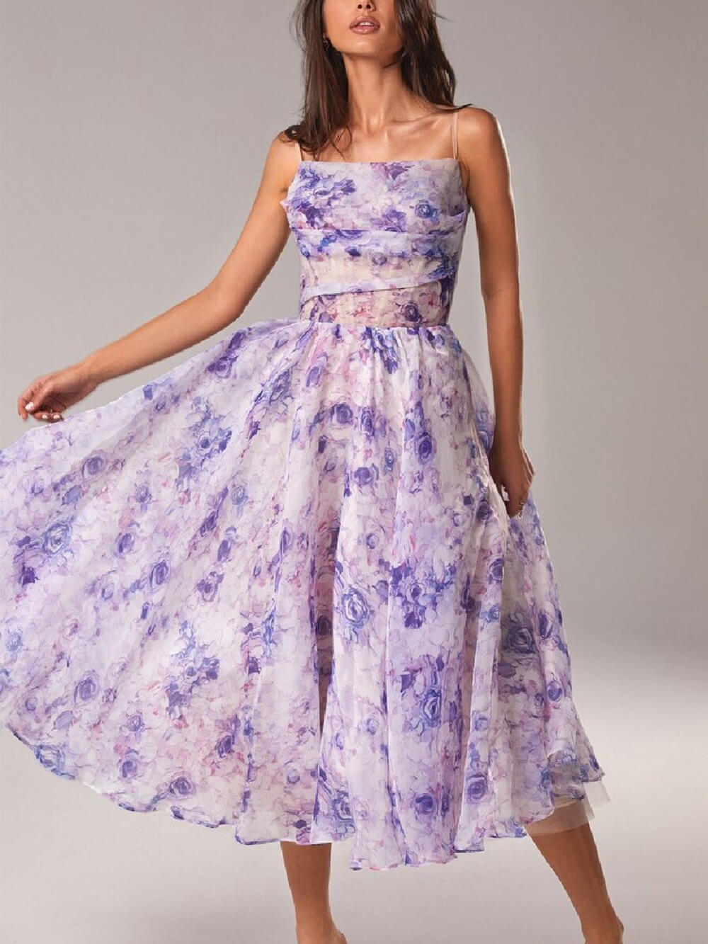Morgan | Robe Midi A-Line à Fleurs à Bretelles Spaghetti pour Femme
