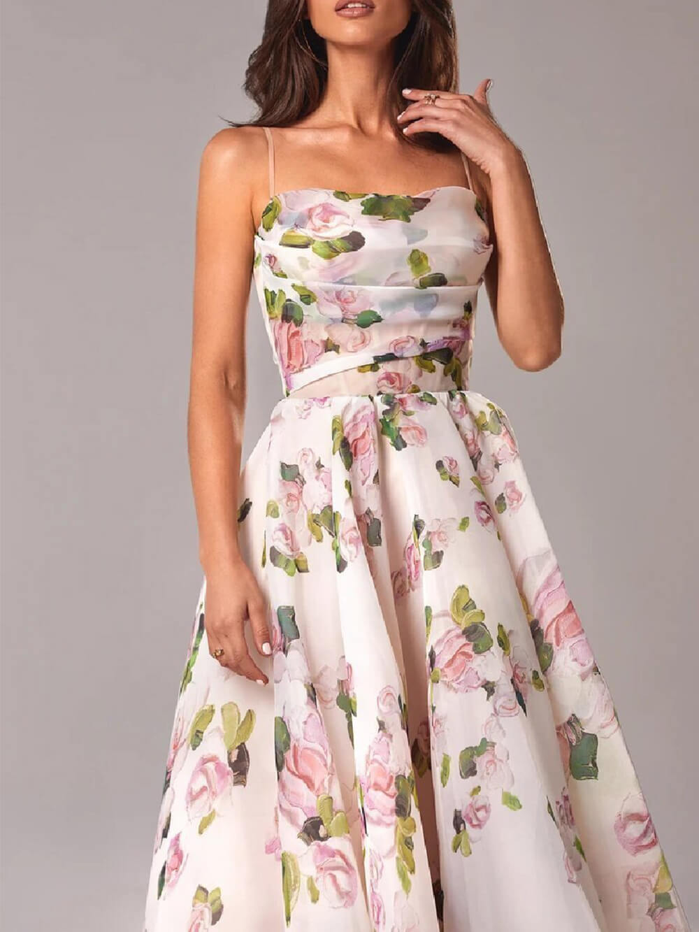 Morgan | Robe Midi A-Line à Fleurs à Bretelles Spaghetti pour Femme