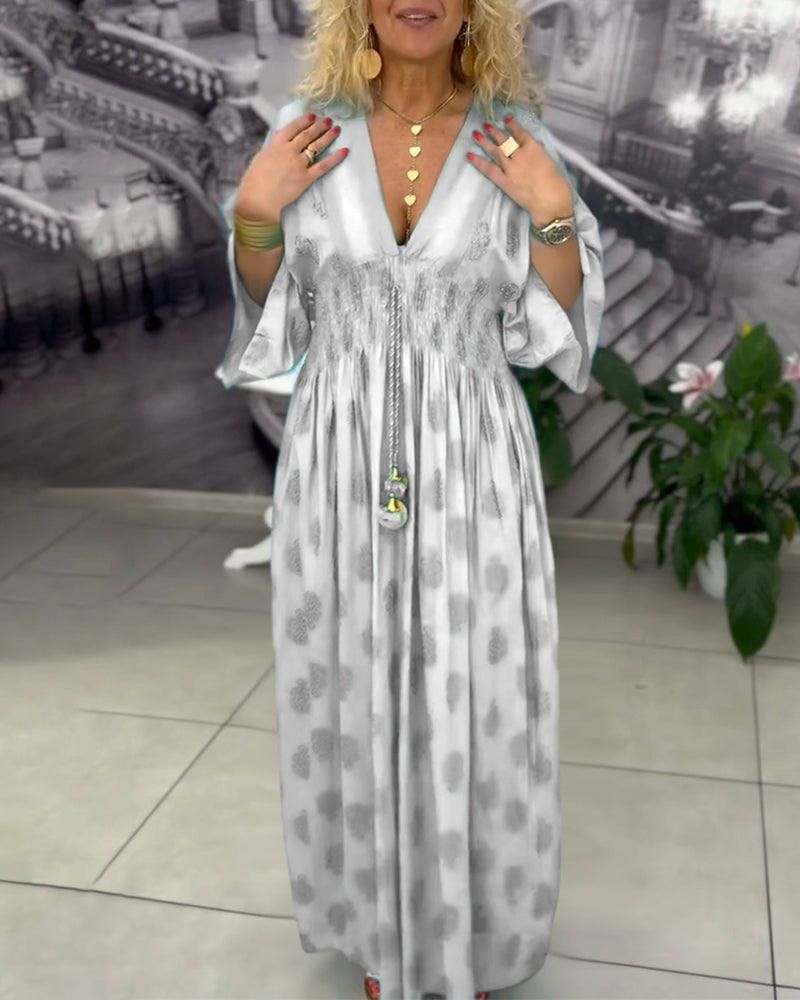 Robe maxi à taille élastique avec imprimé de vacances