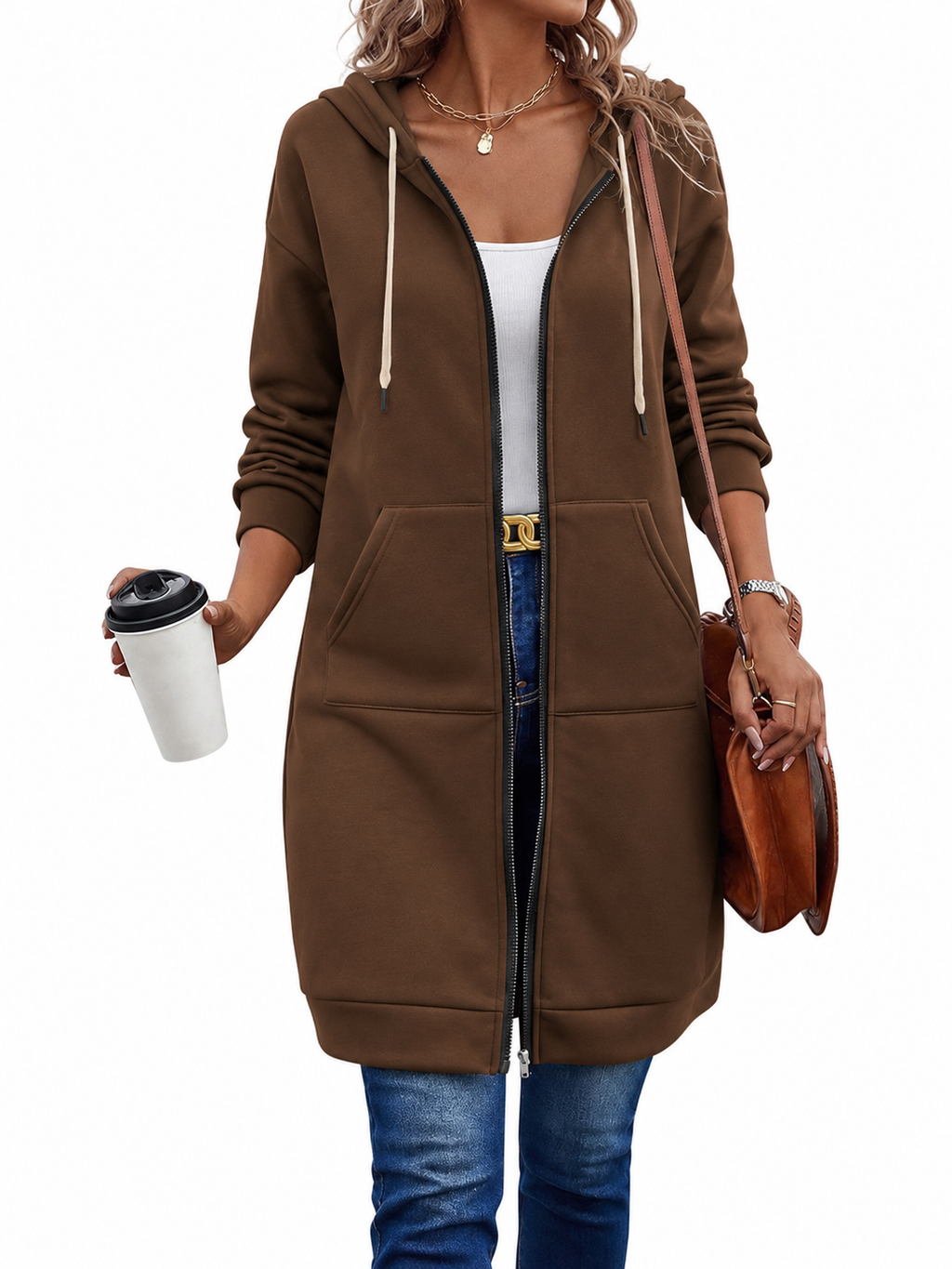 Hoodie Zippé Long Femme | Mi-Long & Confortable