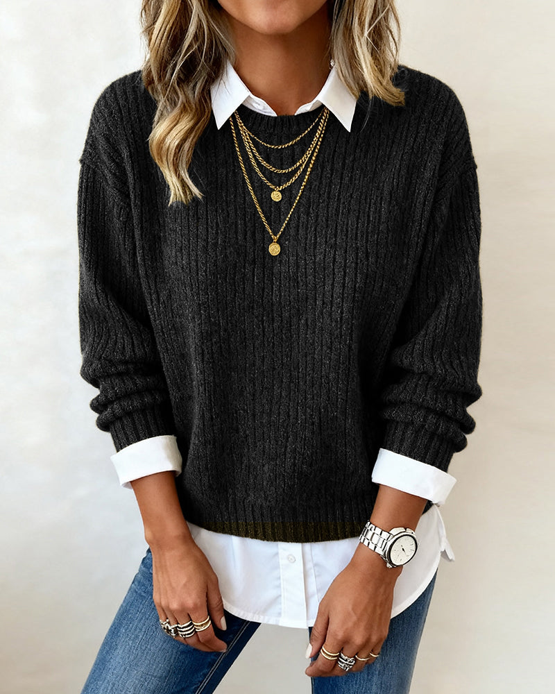 Pull femme effet chemise en maille douce