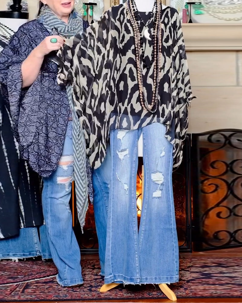 Blouse à manches chauve-souris à imprimé à manches longues