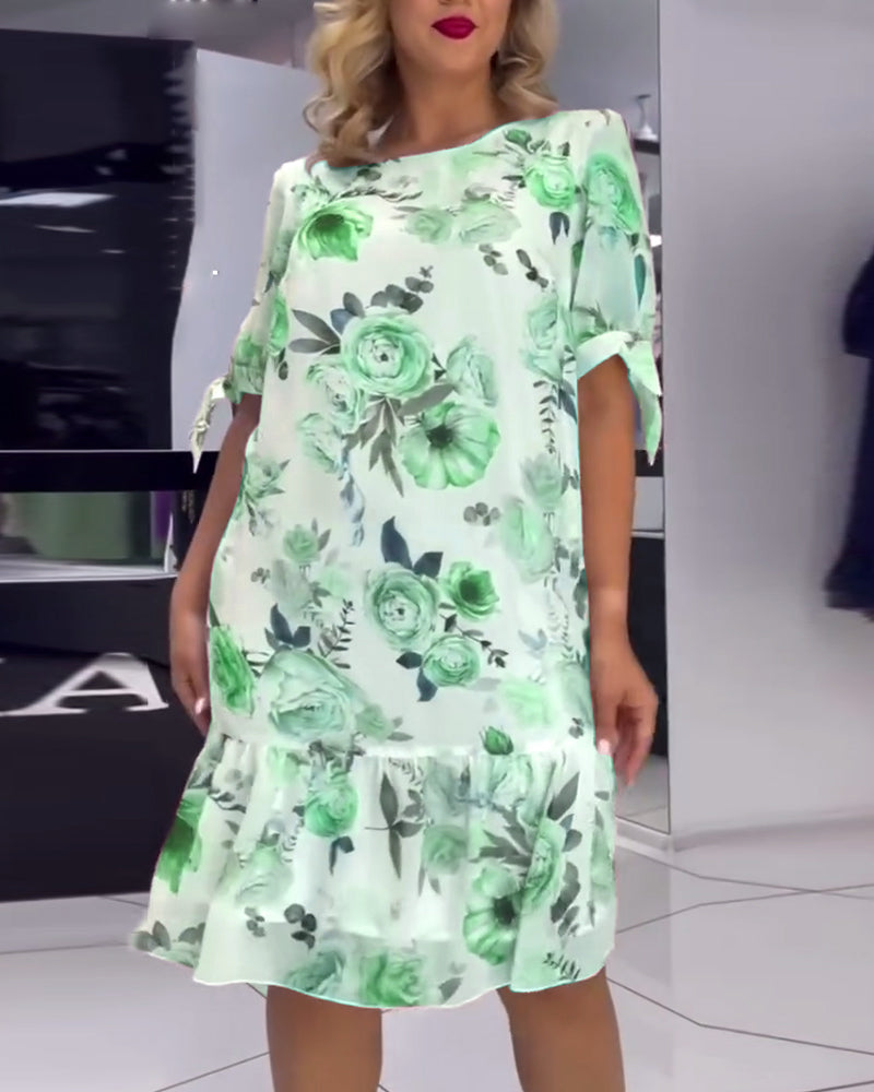 Robe élégante à col rond imprimé floral