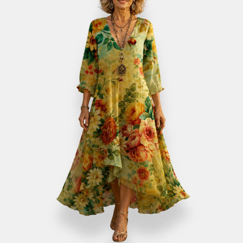 Mirelina | Robe fluide à décolleté en V avec imprimé coloré