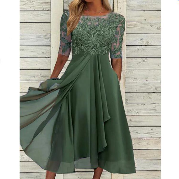 MW | Robe midi en chiffon avec des manches transparentes en longueur midi