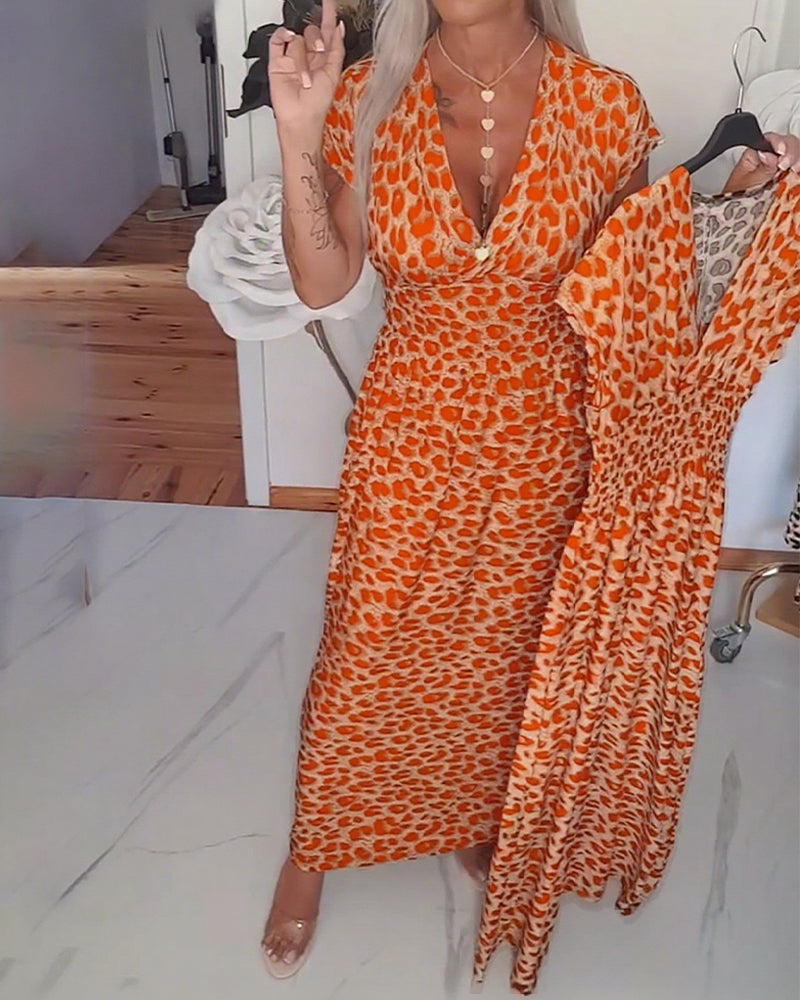 Robe Élégante Imprimé Léopard Col V