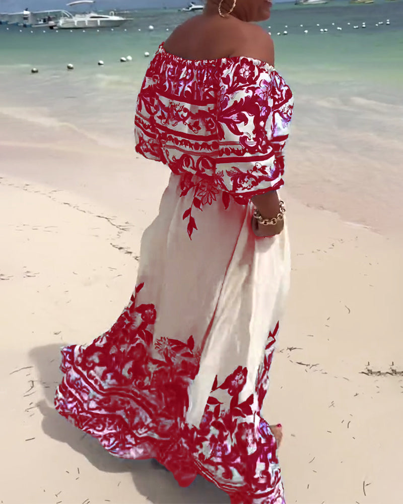 Robe de Resort Imprimée à Épaules Dénudées