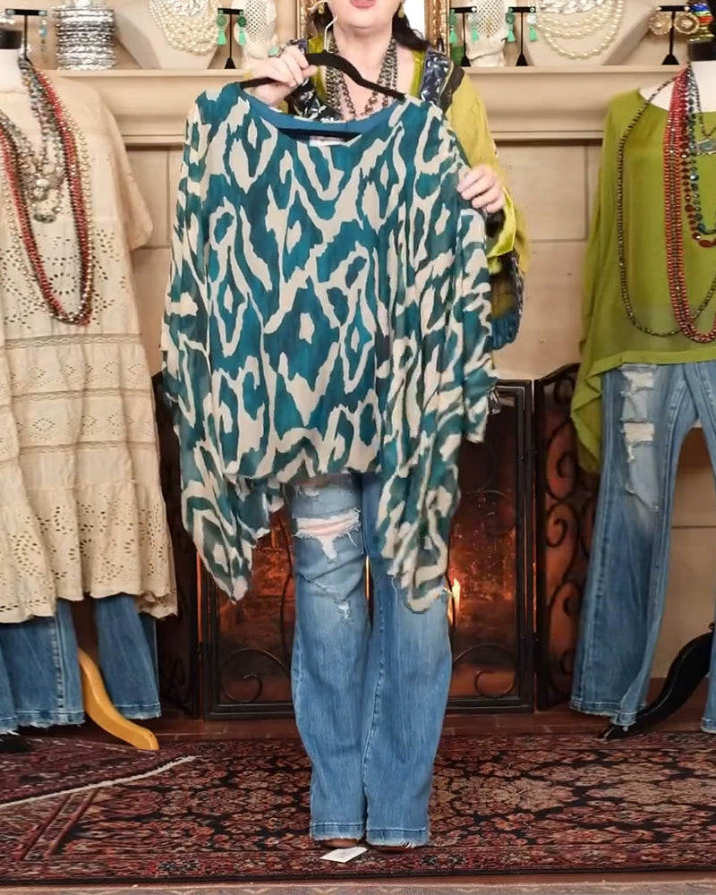 Blouse à manches chauve-souris à imprimé à manches longues