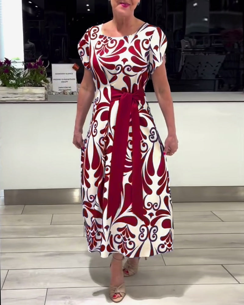 Robe élégante à imprimé contrasté à manches courtes