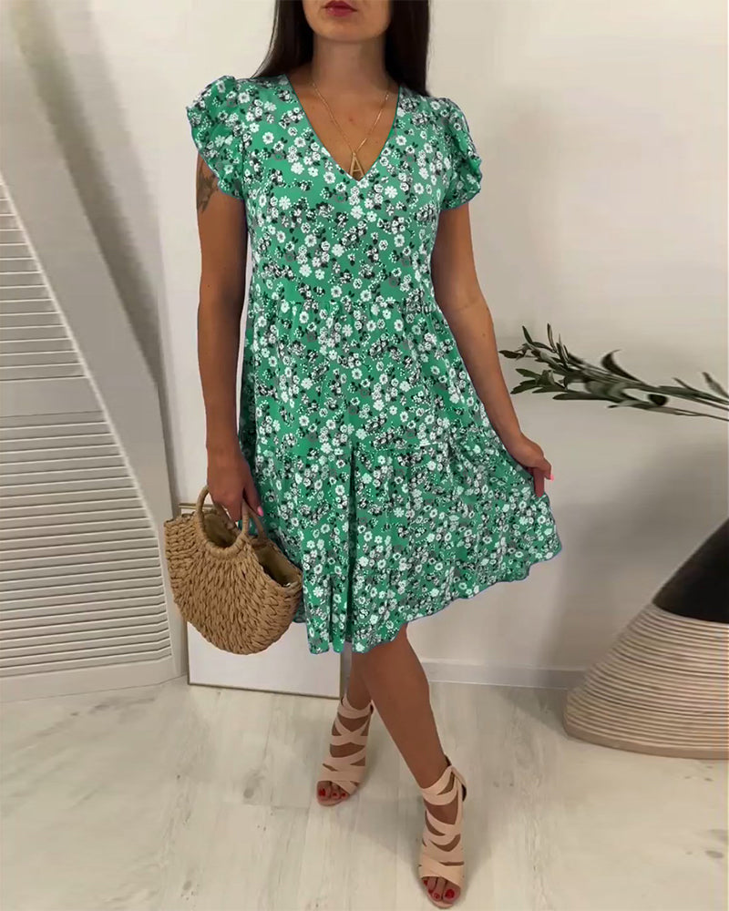 Robe midi sans manches à fleurs avec décolleté en V