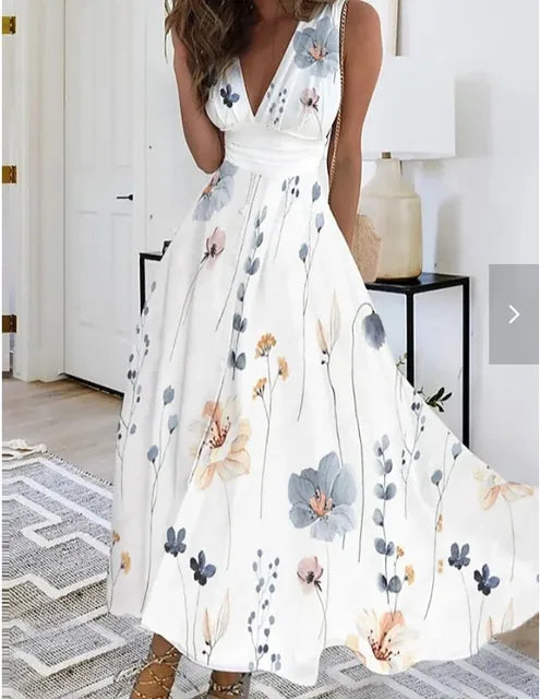 MW | Robe maxi sans manches à décolleté en V fleuri