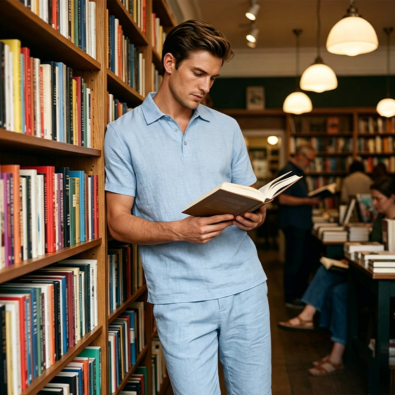 Nikvoon | Ensemble chemise et pantalon en lin adapté à la vie quotidienne