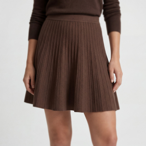 Jupe plissée en maille taille haute pour femme | Mini
