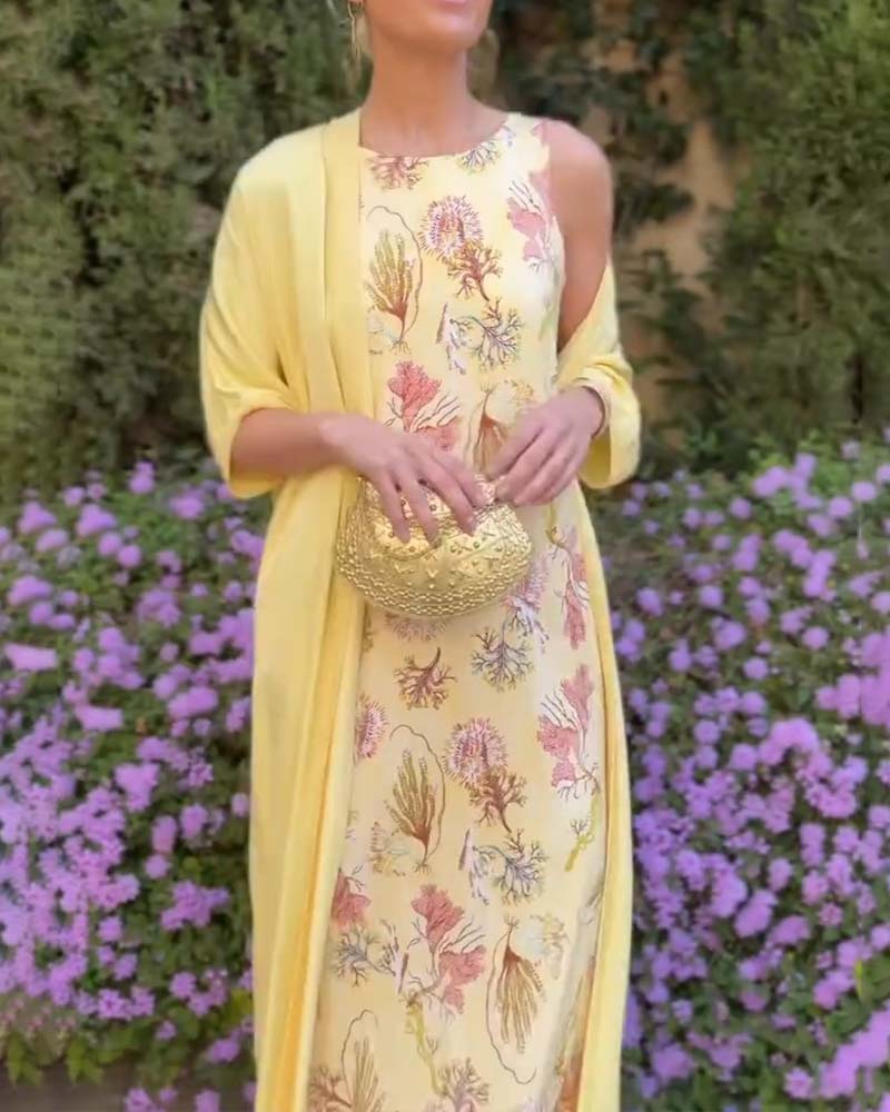 Robe Maxi Sans Manches + Ensemble Cardigan Assorti