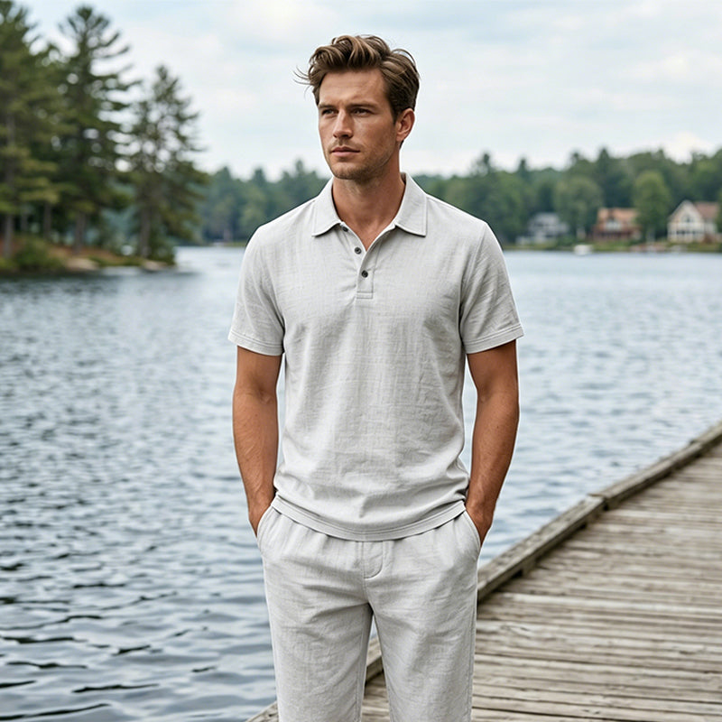 Nikvoon | Ensemble chemise et pantalon en lin adapté à la vie quotidienne