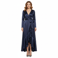 Robe de Cocktail Longue en Satin Design Cache-Cœur avec Jupe Cascade