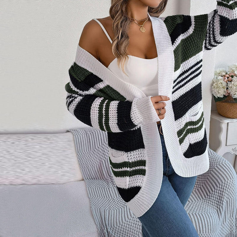Cardigan à rayures ouvert pour femmes