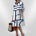 Helena™ - Robe Midi à Motif Géométrique Intemporel