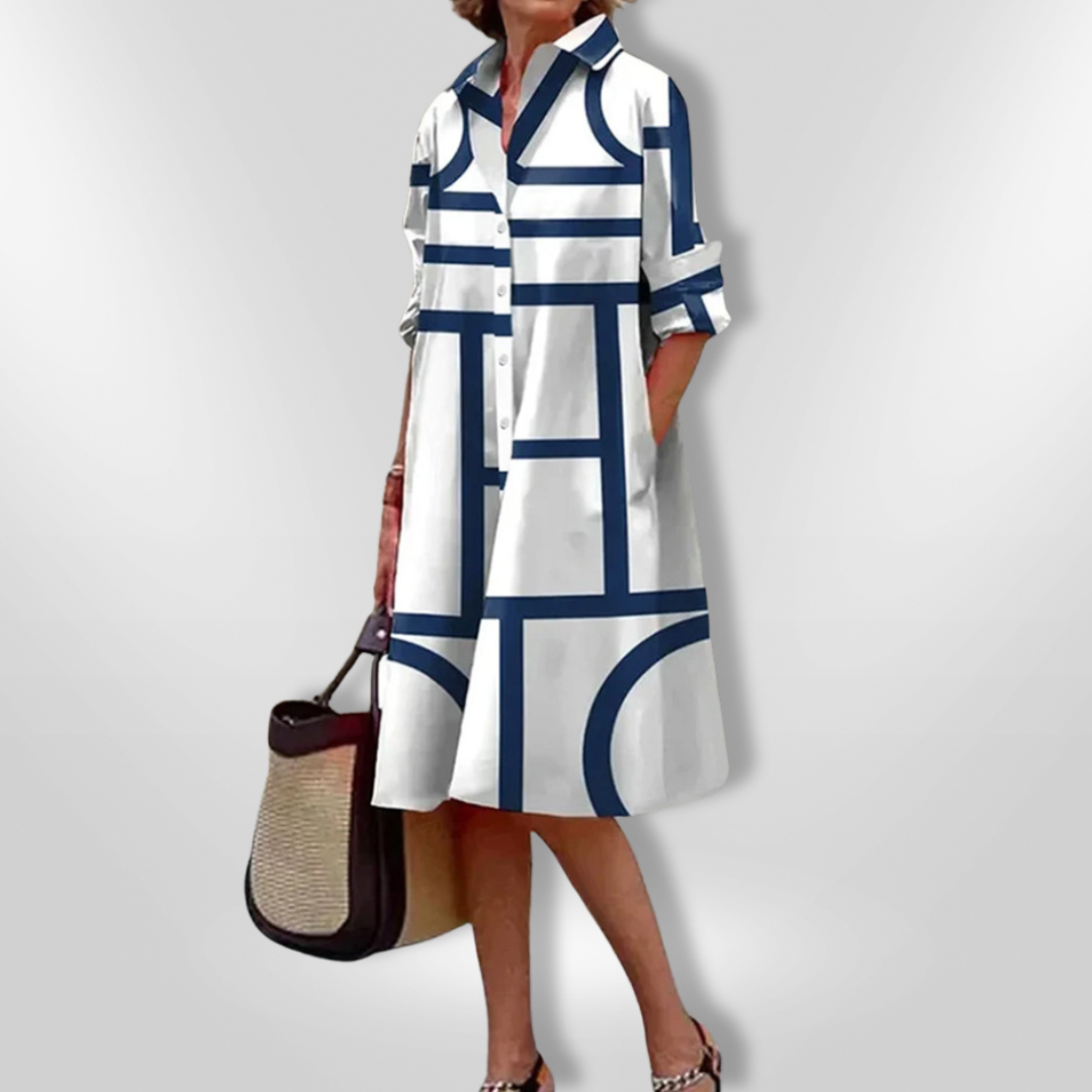 Helena™ - Robe Midi à Motif Géométrique Intemporel