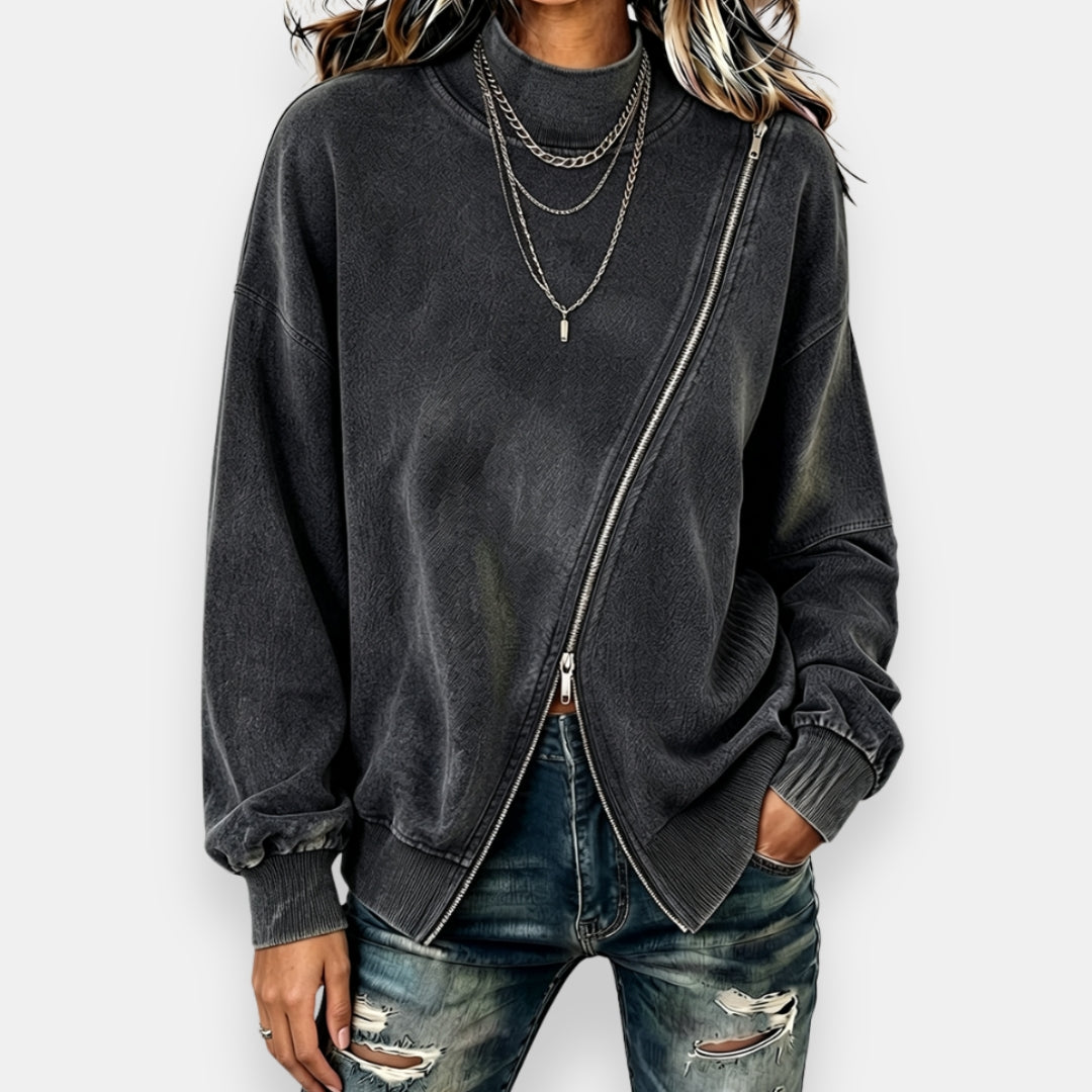 Sweat femme oversize à zip asymétrique