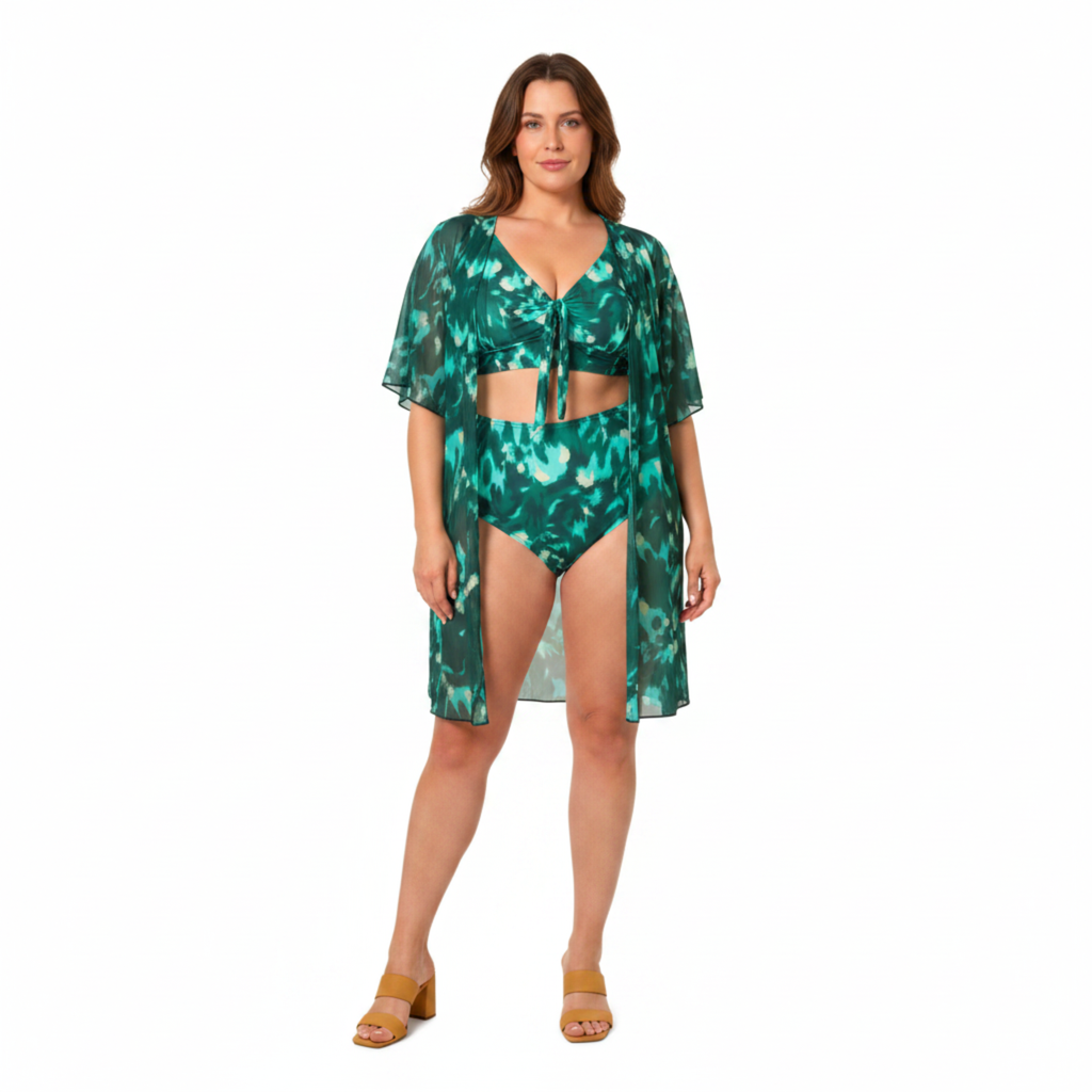 Maillot de Bain Trois Pièces Taille Haute pour Femme avec Haut à Nouer