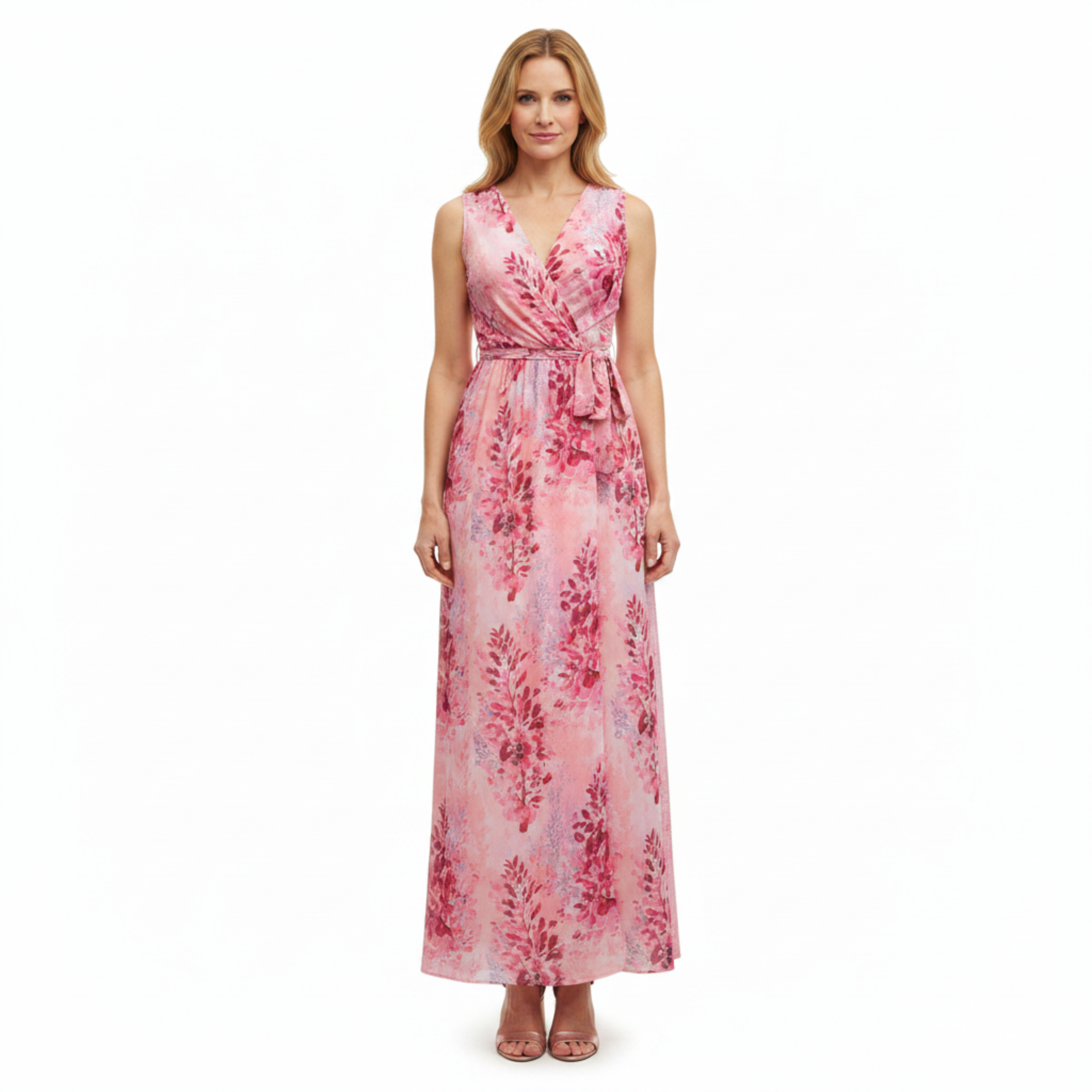 Robe Maxi Fleurie à Décolleté en V et Fente Latérale pour Femme