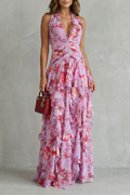 Belladina Robe Maxi à Bretelles en Cascade de Roses Envoûtantes