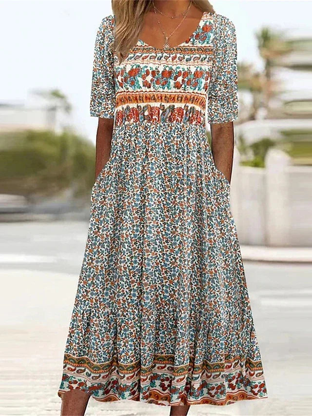 Robe Midi Boho Femme | Manches Courtes